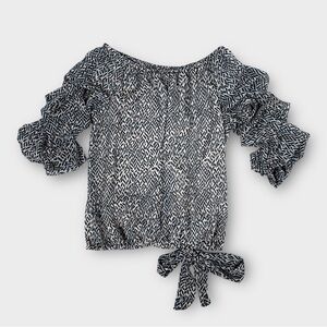 Vince Camuto Printed Off The Shoulder Bubble Sleeve Tie Front Blouse